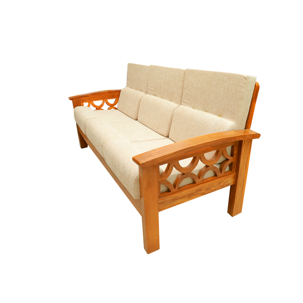 Premium 3-Seater Wooden Sofa with Decorative Cutouts