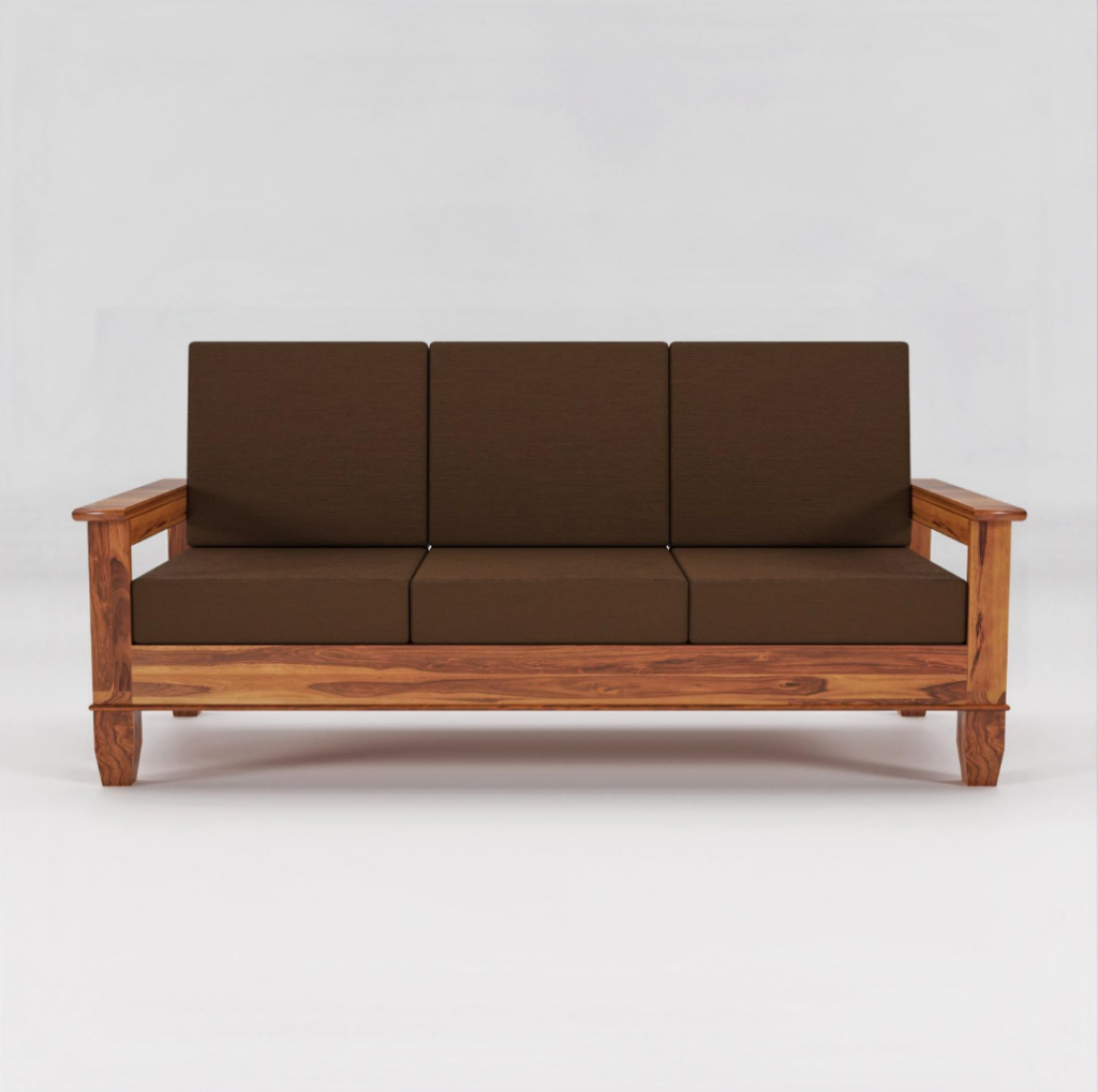 Wooden 3-Seater Sofa with Cushions
